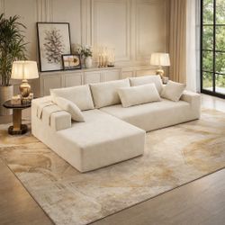  108" Ivory Chenille High Density Foam Injected Sectional L-Shaped Sofa [NEW] **NO Assembly Req** 