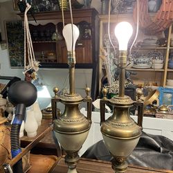 Pair Stiffel Brass Enamel Lamps