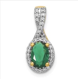14k Halo Twisted Diamond And Oval Emerald Pendant LAST ONE!