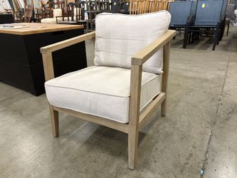 Light Brown Wooden Outdoor Lounge Chair with Plush Neutral Cushions