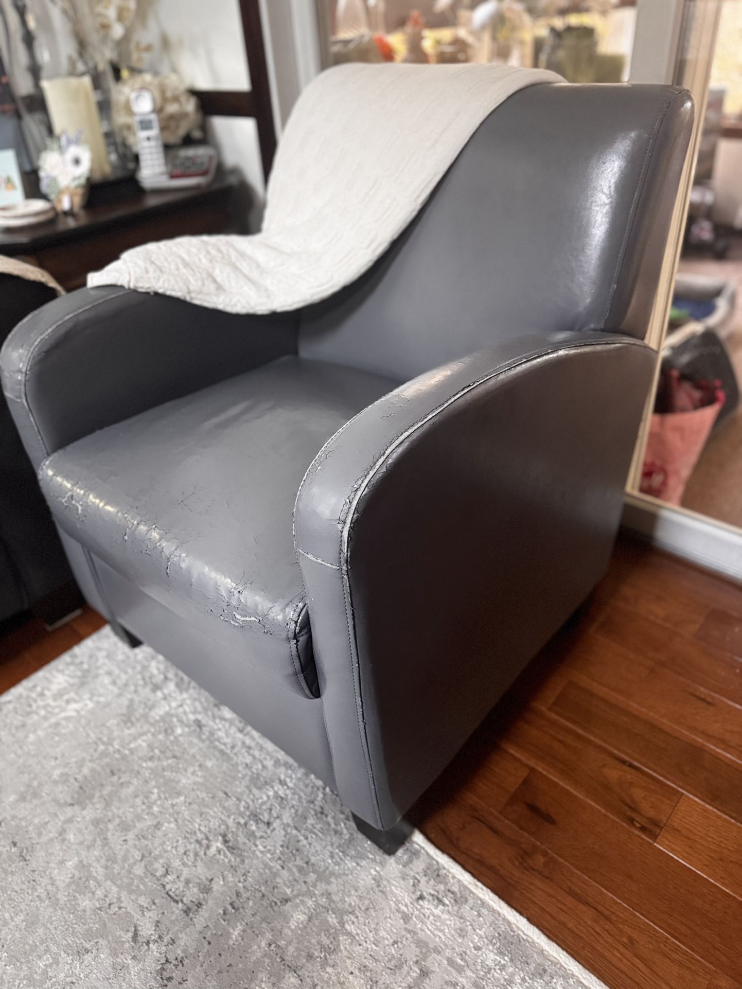Side Arm Chair Faux Leather Grey