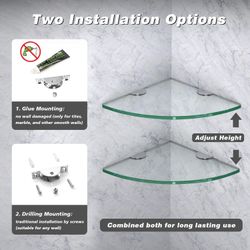 New – Corner Glass Shower Organizer, 2-Pack Tempered Glass Shelves