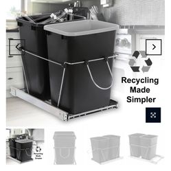Cabinet Sliding Waste Bin for Kitchen Duo Pull-Out Recycle Cans Easy Access no show trash container