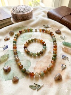 10mm stone set 10mm size natural stone necklace and bracelet Price-30$ for each set
