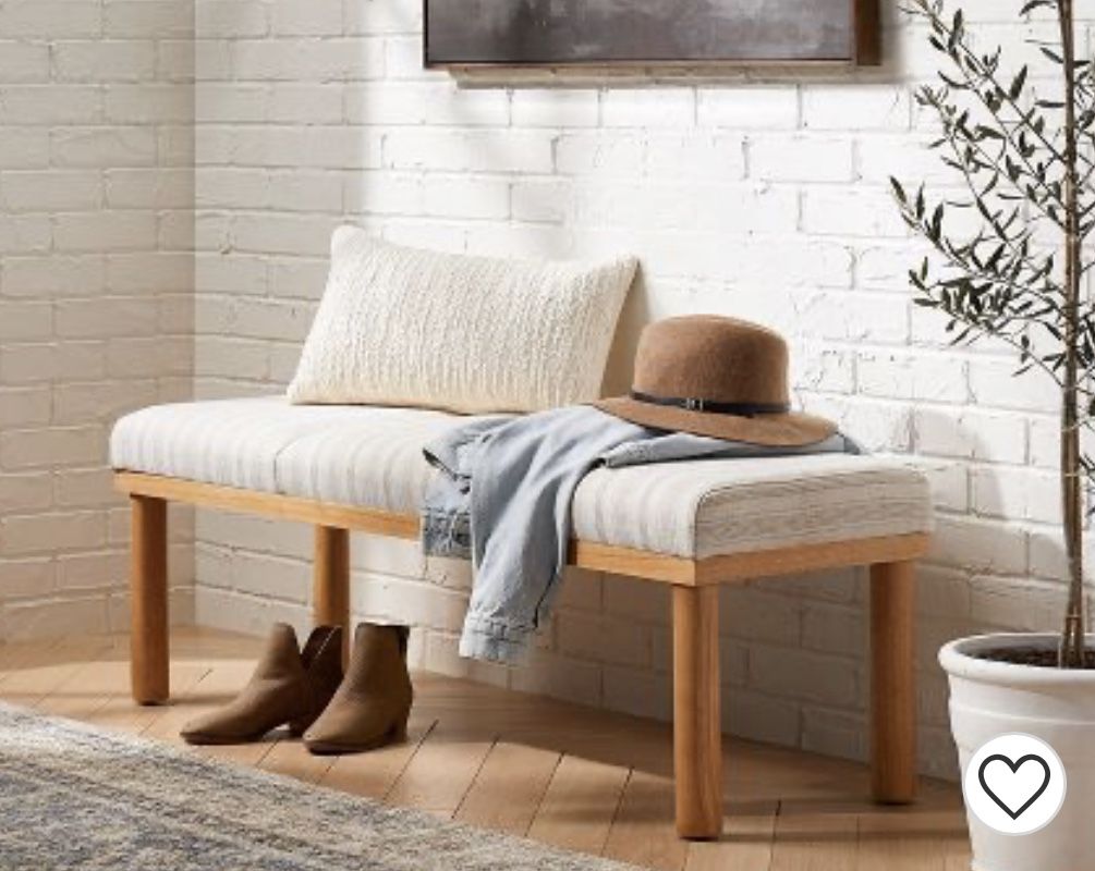 Scofield Channel Tufted Wood Leg Bench Neutral Stripe - Threshold™ designed with Studio McGee