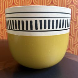 Ceramic Lime Green Stripe Modern Plant Planter Pot MCM Style 6.35 X 7