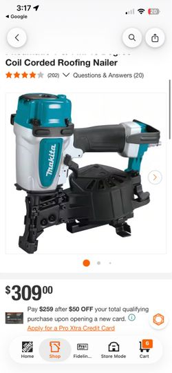 Pneumatic 1-3/4 in. 15 Degree Coil Corded Roofing Nailer