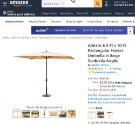 Adriatic 6.5-ft x 10-ft Rectangular Market Umbrella in Beige Sunbrella Acrylic