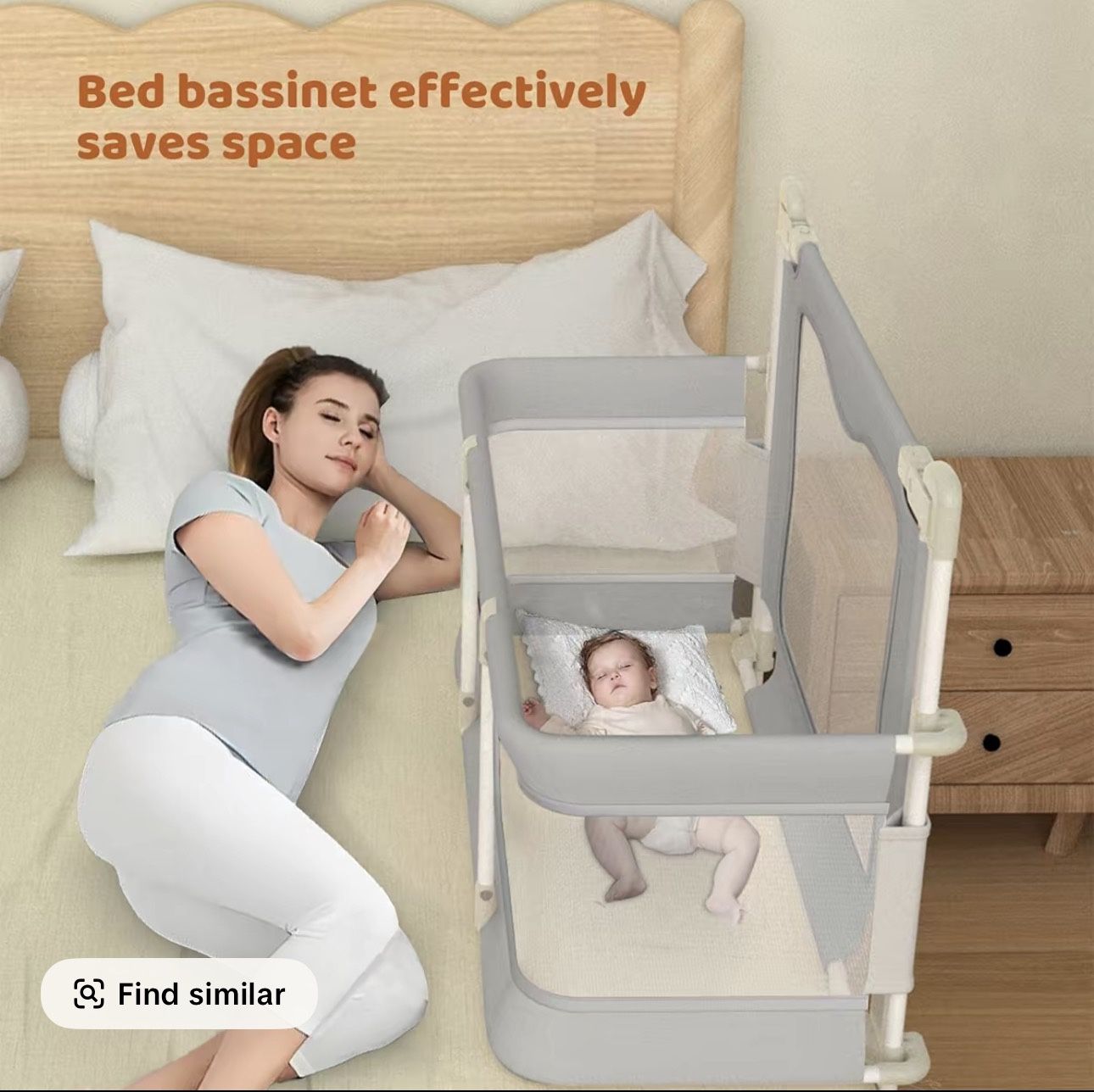 3 in 1 Baby Bedside Sleeper Portable Crib, Foldable Bed Rail for Toddlers, Co-Sleeping Baby Bed, Plaype