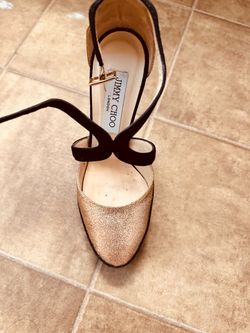 Jimmy Choo Gold Glitter Heel with Black Velvet Strap