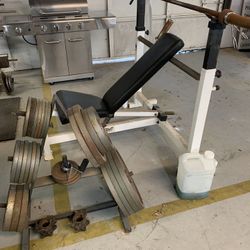 Taking Offers  On Items - Tuff stuff Incline/decline Standard Bench, Bar, 480lbs In Weights, Curl Bar,  And Weight Rack