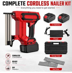 Heavy Duty Cordless Brad Nailer with 4500 Nails, 21V Battery Powered Fits Straight Brad Nails Up to 1.18", Portable Brad Nailer for Upholstery, Carpen