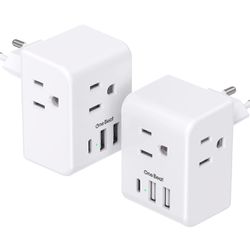 2 Pack European Travel Plug Adapter, International Power Plug Adapter with 3 Outlets 3 USB Charging Ports(1 USB C), Type C Plug Adapter