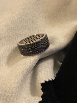 Size 7 solid silver real onyx eternity multi row band Ring