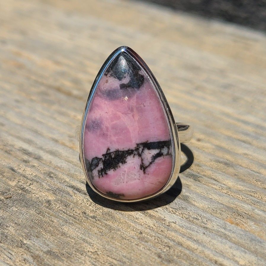 Black Manganese in Rhodonite 925 Ring