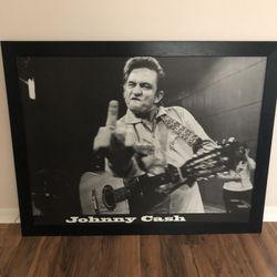 Huge Johnny Cash picture in frame