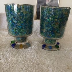 2-Blue Rock Candles Holders