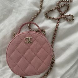22c Chanel Vanity Case Bag With Chain Pink With Gold 