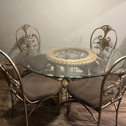 Dining Table 4 Chairs With Wooden Base And Glass top