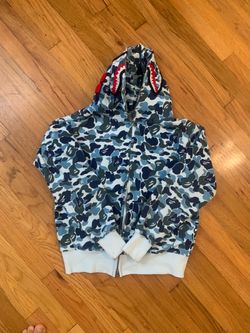A Bathing Ape Blue/White Camo Shark Full Zip Hoodie Men's Small Regular