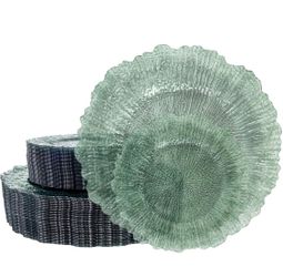 60PCS Clear Green Plastic Plates - Green Plates Disposable Heavy Duty - Disposable Plastic Plate for Party, Weddings and Formal Occasions Including 30