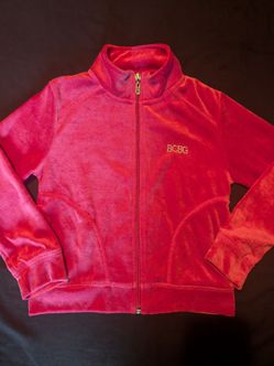 BCBGMaxazria hot pink velour zip up sweater girls size 6