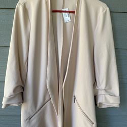 NWT Maurices Women’s Size XL Light Pink Open Front Scrunch 3/4 Sleeve Blazer Jacket