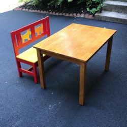 Kids Table Sturdy Wood With Bench