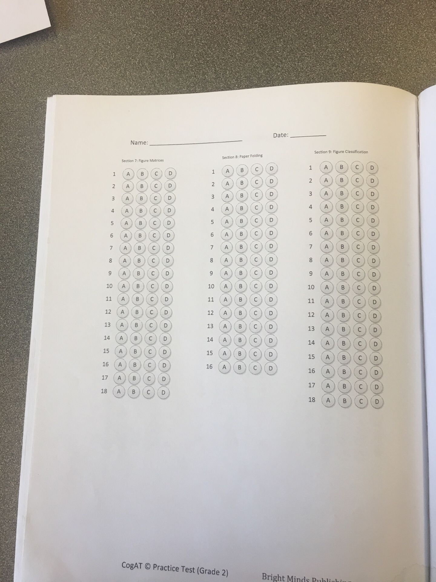 CoGAT Practice Test Grade 2 second grade Like New, Bright Minds Publishing with answer keys