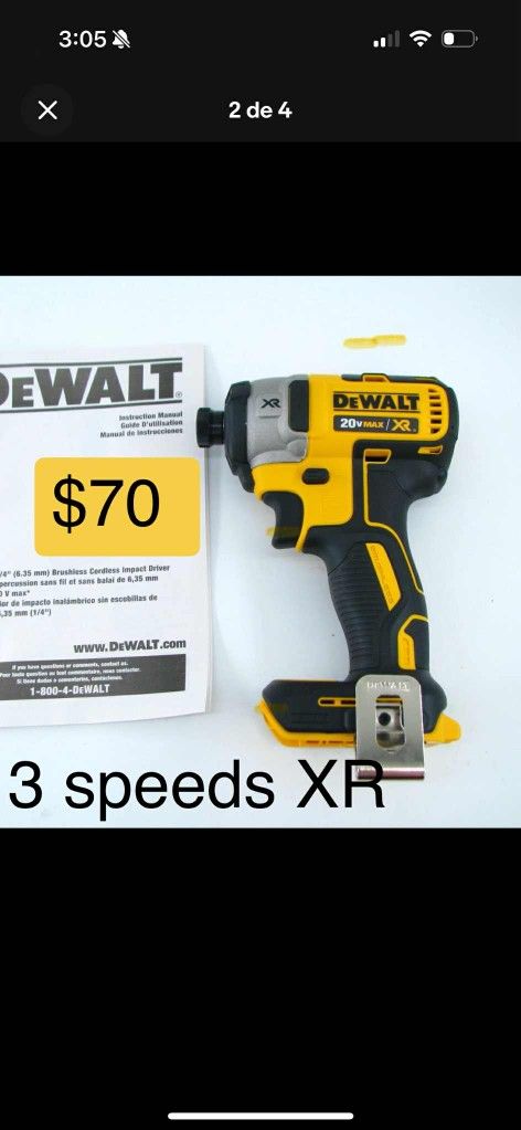 Dewalt New 1/4" Impact XR 3 SPEEDS BRUSHLESS NUEVO