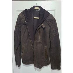 Men's Leather Suede Biker Jacket Brown Xl