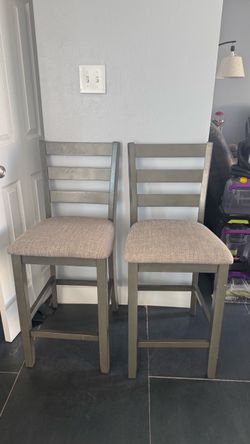 Set of 2 Gray Wood Bar Stools
