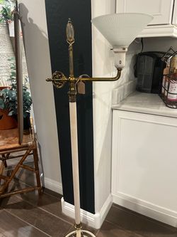 Vintage Brass and Ivory Floor Lamp