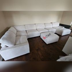 Corduroy Modular Sectional Sofa With Ottoman 