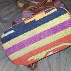 Large Boho Peruvian/Southwestern backpack. Woven wool & leather.