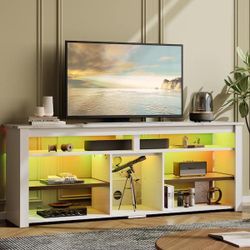 1533a  63 in. Modern White Marble Color TV Stand FIts TV's Up to 70 in. LED Media Console with Adjustable Shelve