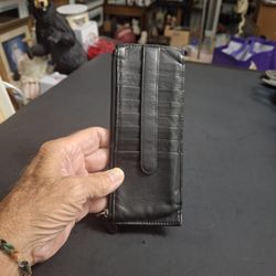 Genuine Leather RFID Double Sided Card Holder Wallet Made In India W/13 Slots + ID Window, Snap Strap & Zippered Compartment For Bills & Coins-Black