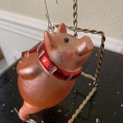 Ice Skating Piggy Glass Ornament.