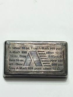 "RARE"  A-Mark 10 oz. Silver .999 Bar /Ingot - Natural Toning #791
