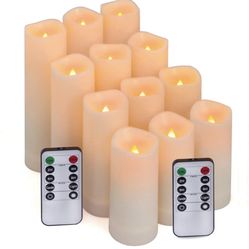 Flameless Candles, Led Candles Set of 12(D 2.2" X H 4" 5" 6" 7") Resin Candles with Remote Timer Waterproof Outdoor Indoor Candles (Made of Plastic)