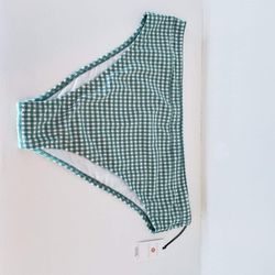 Shade & Shore Women's High Waist Swim Bikini Bottom XL X-Large Green Gingham NEW