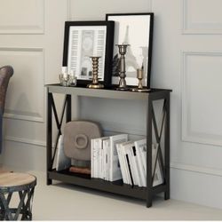 Black Finish 3-Tier X-Design Console Table