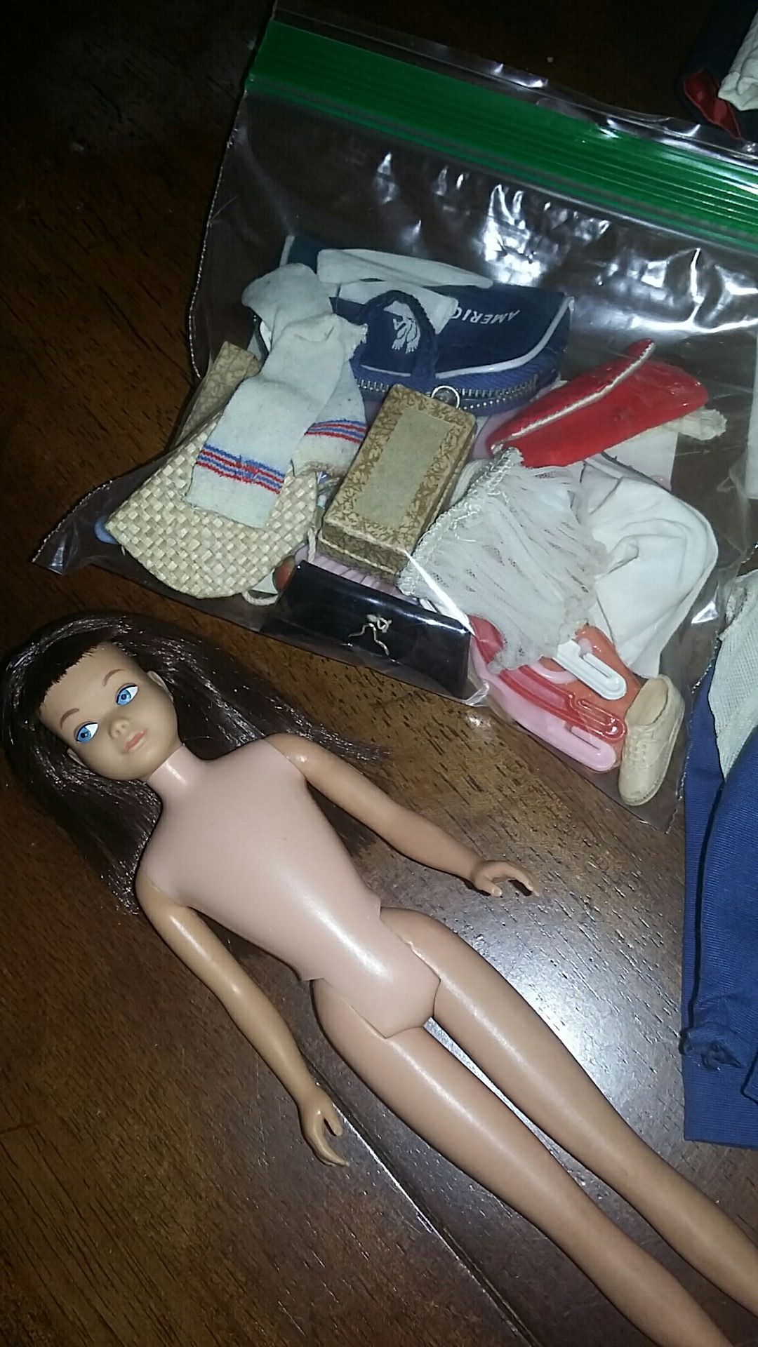 Vintage Barbie Doll 1960s Skipper Brunette Doll With Case, Clothing & Accessories Bag Full!
