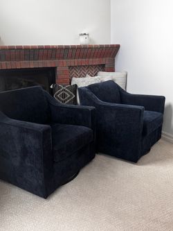 Pair of Navy Blue Swivel Accent Chairs