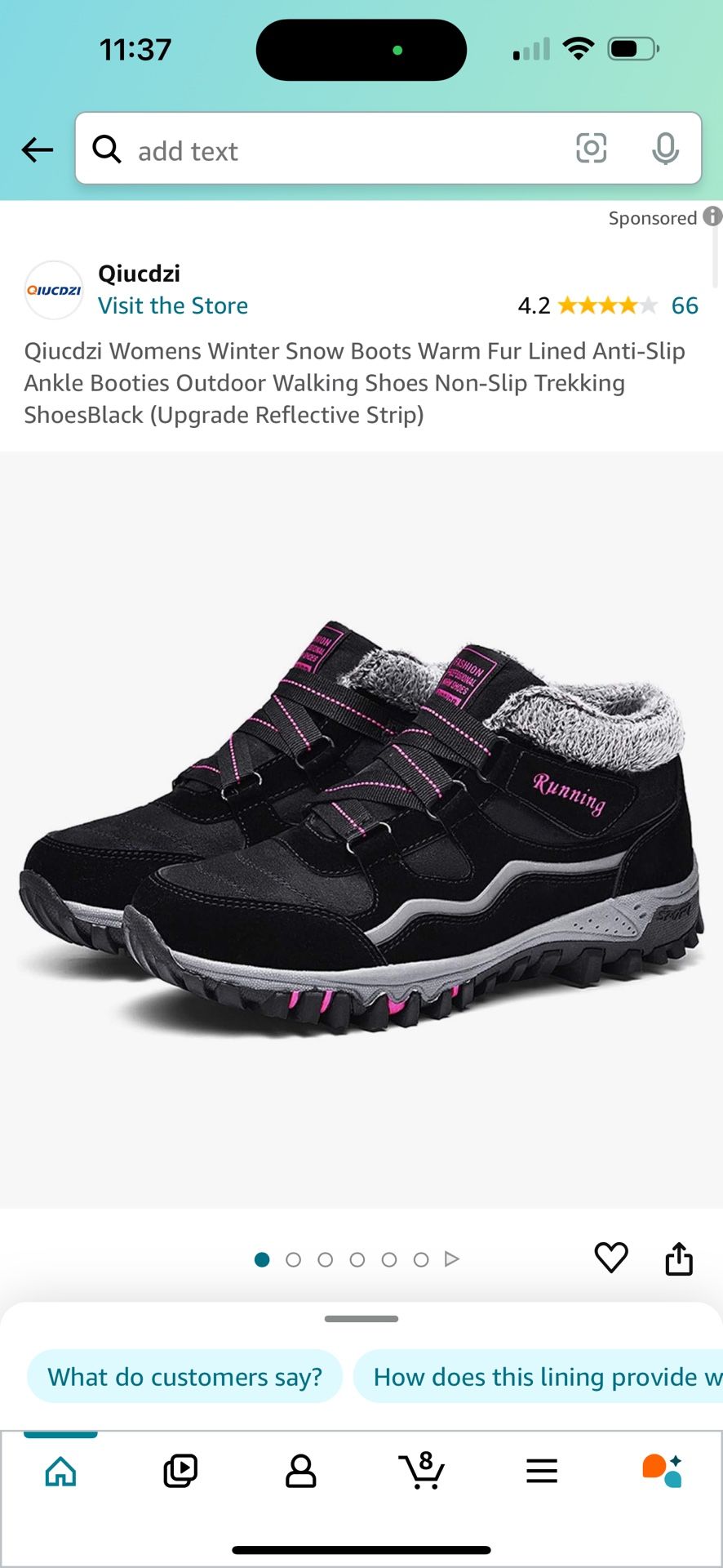 Qiucdzi Womens Winter Snow Boots Warm Fur Lined Anti-Slip Ankle Booties Outdoor Walking Shoes Non-Slip Trekking ShoesBlack (Upgrade Reflective Strip s