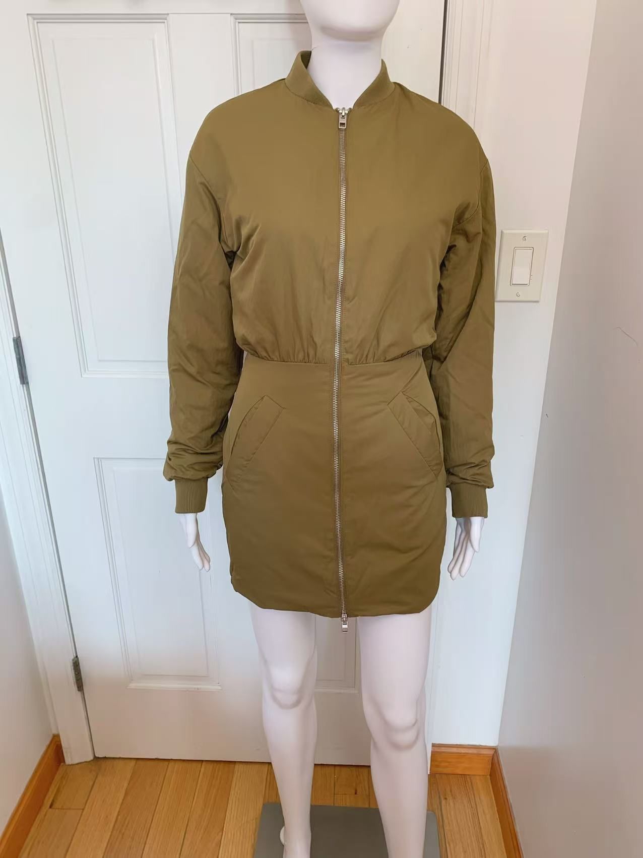 Zara Tan Puffer Bomber Mini Jacket Dress