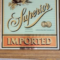 MANCAVE: Vintage imported SUPERIOR Cerveza Bar-Beer mirror Advertising Sign