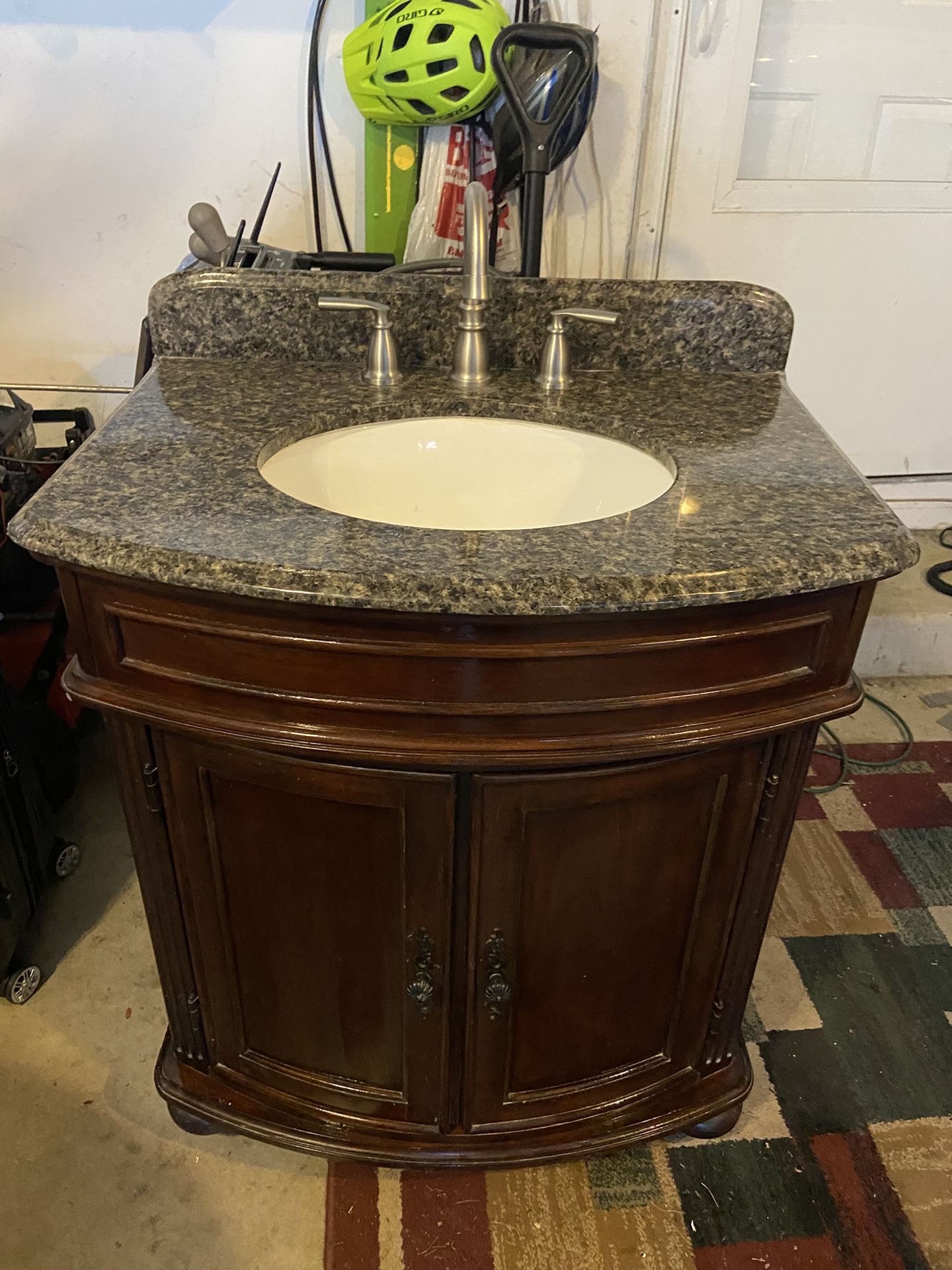 Bathroom Vanity, Granite Countertop With Sink, Faucet, Mirror, Lighting Fixtures