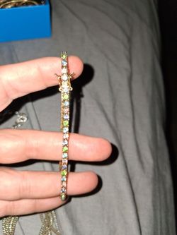 Multi gem diamond cut tennis bracelet