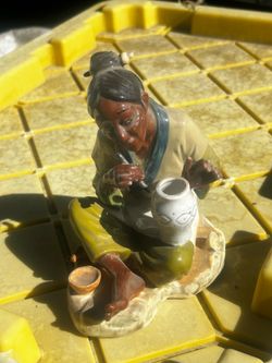 Vintage NARCO Chinese Mud Man Style Figurine Artisan Painter Sculpting Urn
